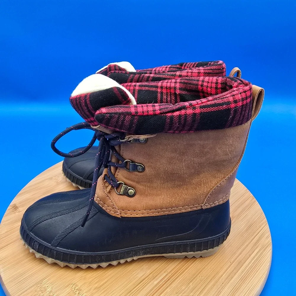 Gap Kids Insulated Duck Boots Plaid‎ Lined Waterproof Winter Snow Size 1/2